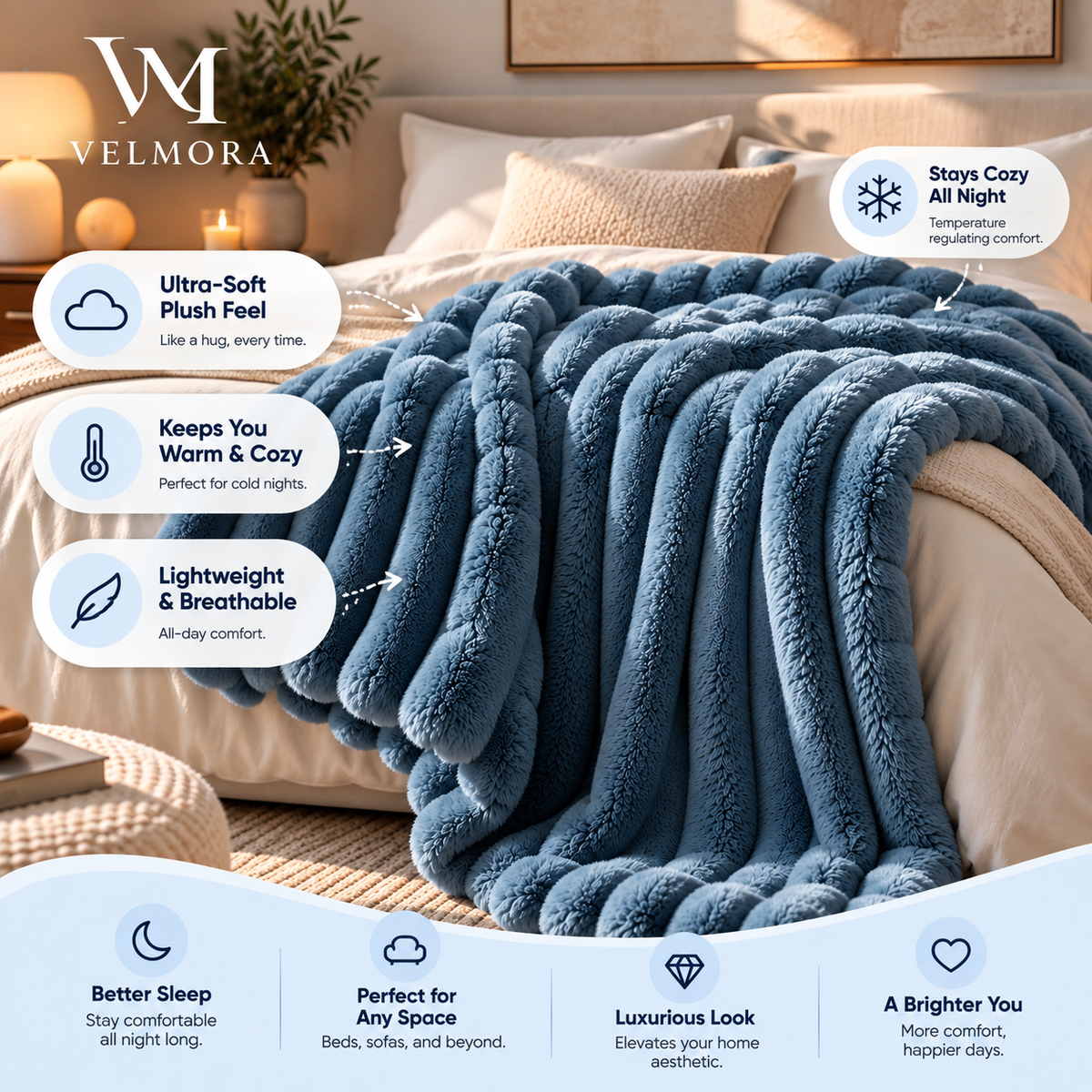 Velmora CloudSoft Ribbed Blanket