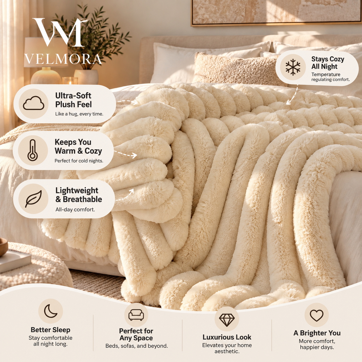 Velmora CloudSoft Ribbed Blanket