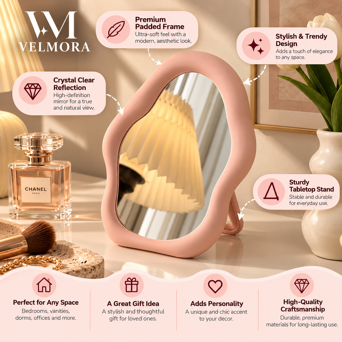 Velmora Forma™ Sculpted Vanity Mirror
